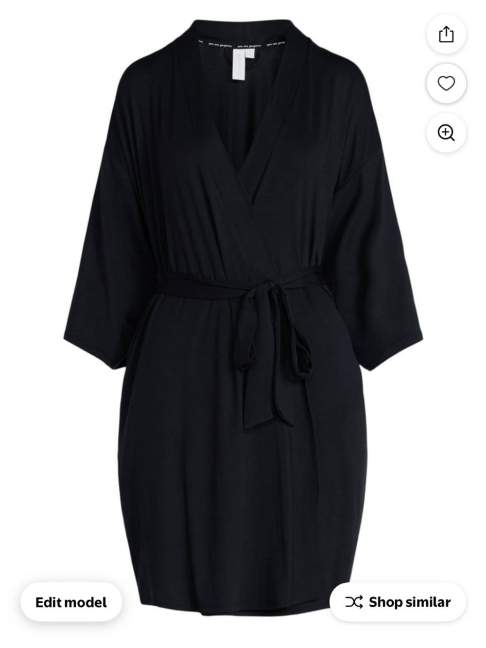 Everyday Black Wrap Robe with Self-Tie Belt